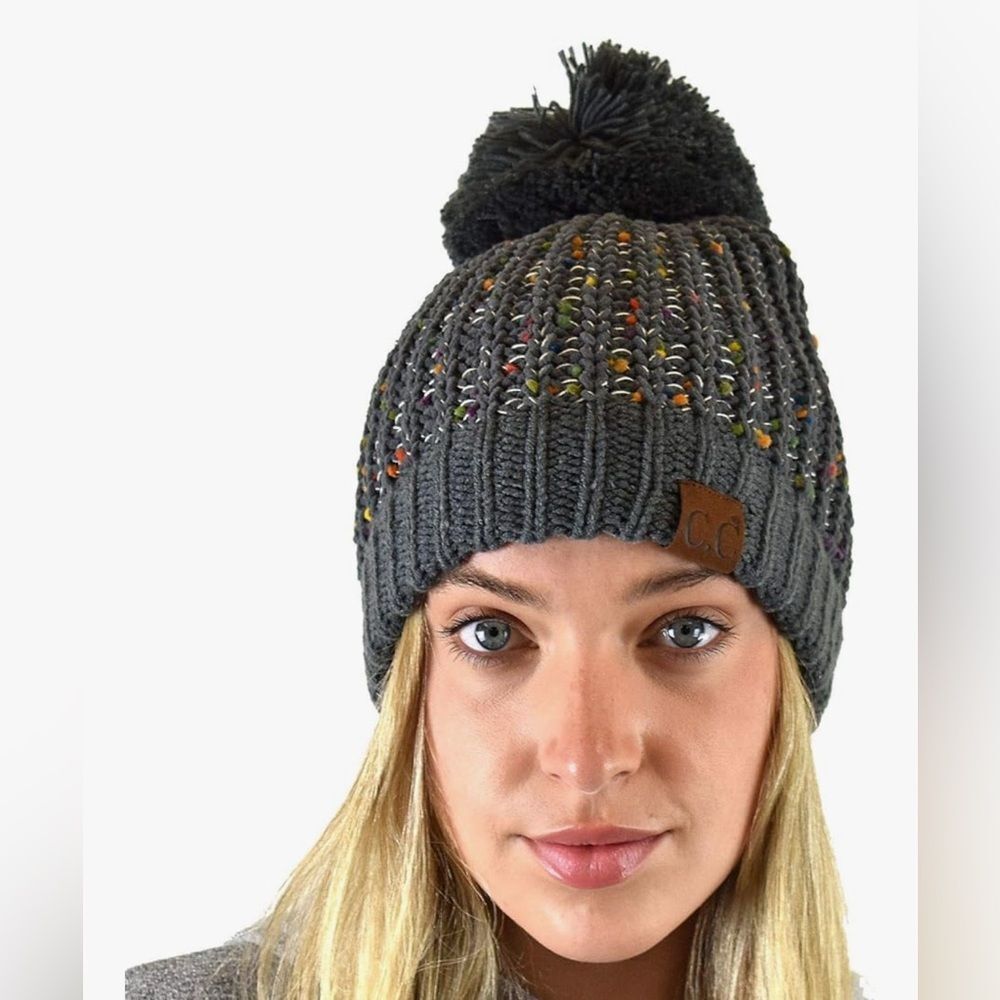 C.C Gray Knit Pom-Pom Beanie